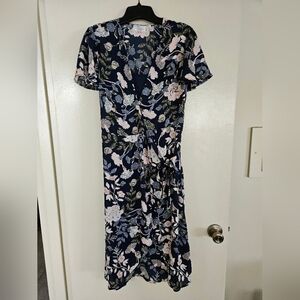 Time and Tru Navy Floral Midi Wrap Dress - Size S (4-6)